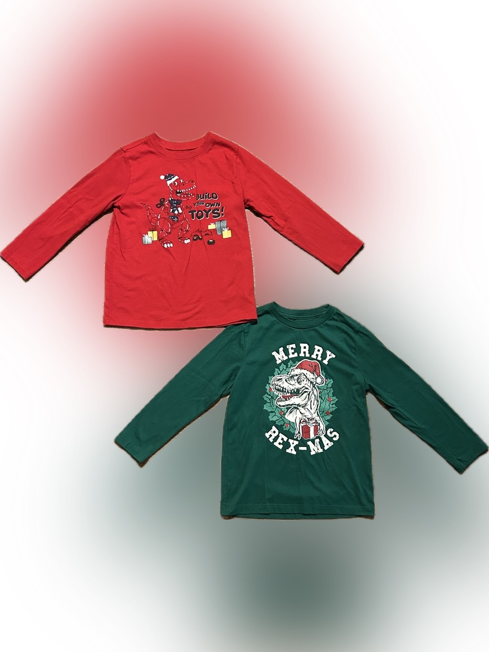 2 Boy’s Long Sleeve 5T Christmas Dinosaur Shirts